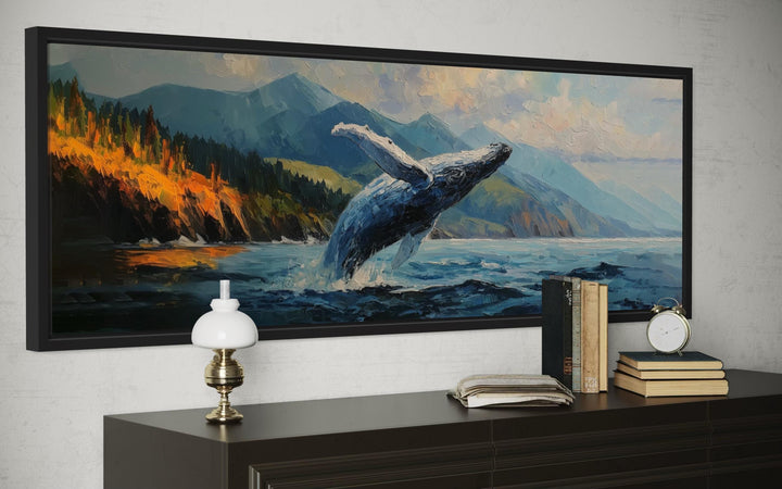 Jumping Whale In Vancouver Long Horisontal Canada Canvas Wall Art