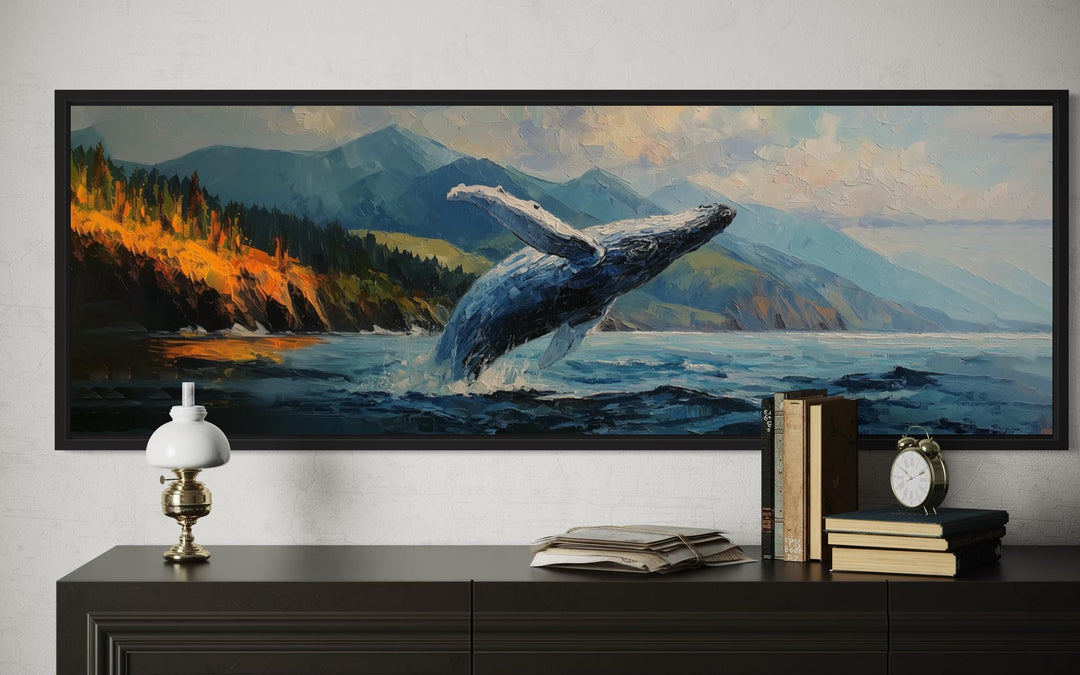 Jumping Whale In Vancouver Long Horisontal Canada Canvas Wall Art