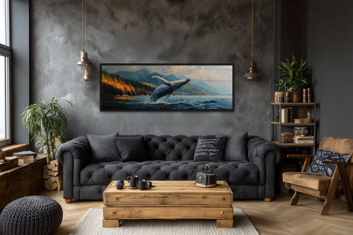 Jumping Whale In Vancouver Long Horisontal Canada Canvas Wall Art