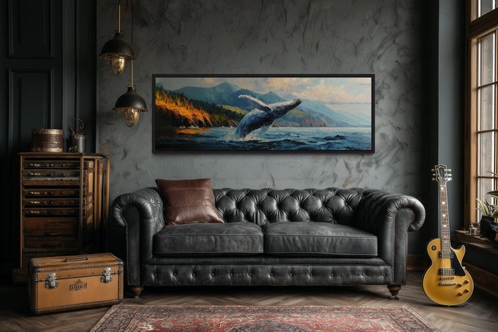 Jumping Whale In Vancouver Long Horisontal Canada Canvas Wall Art