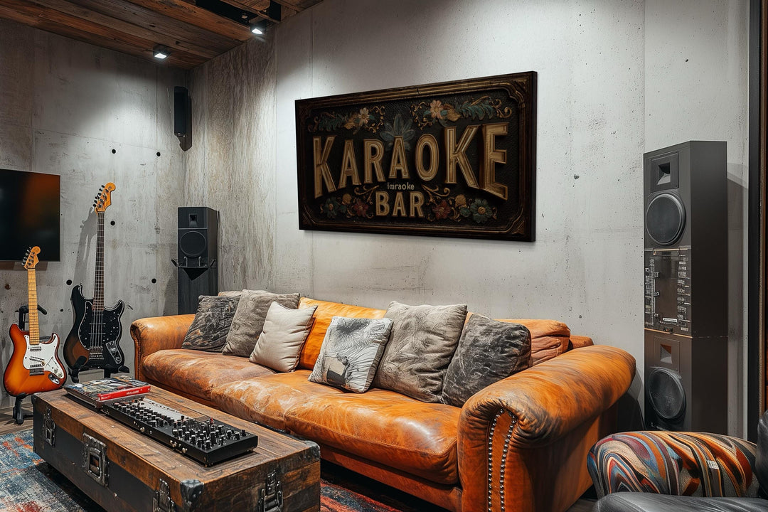 Karaoke Bar Vintage Sign Framed Canvas Wall Art