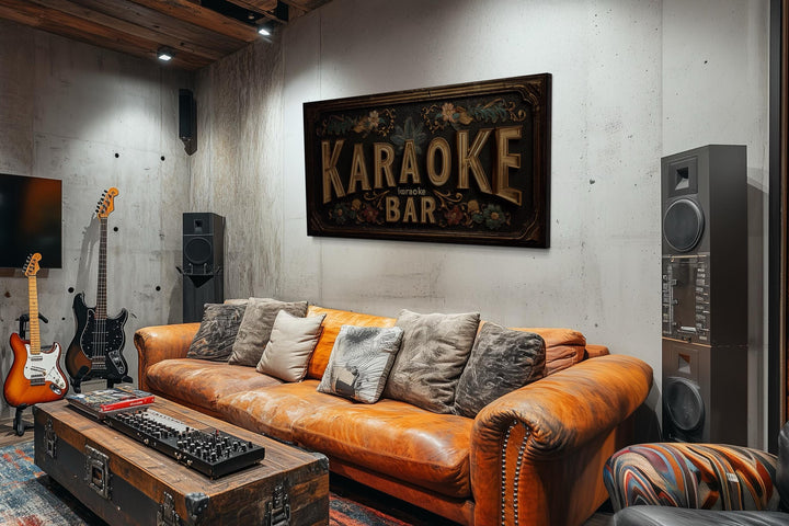 Karaoke Bar Vintage Sign Framed Canvas Wall Art
