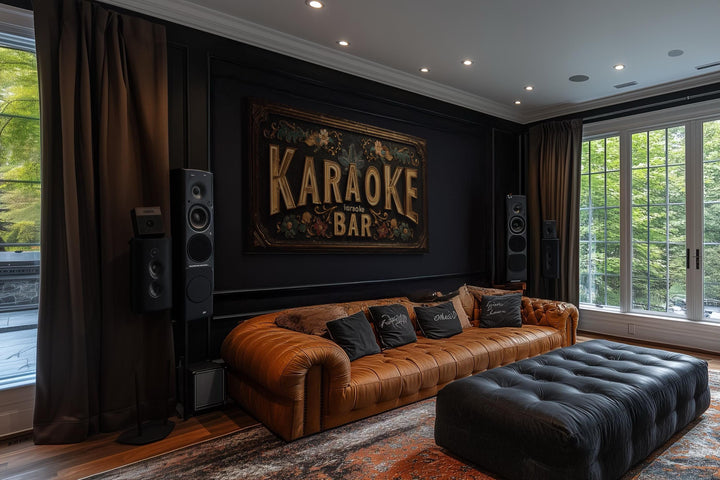 Karaoke Bar Vintage Sign Framed Canvas Wall Art