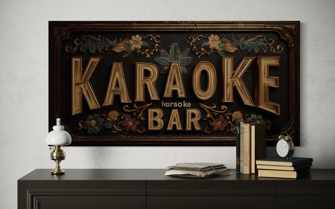 Karaoke Bar Vintage Sign Framed Canvas Wall Art