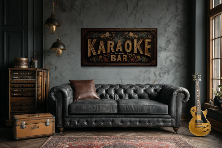 Karaoke Bar Vintage Sign Framed Canvas Wall Art