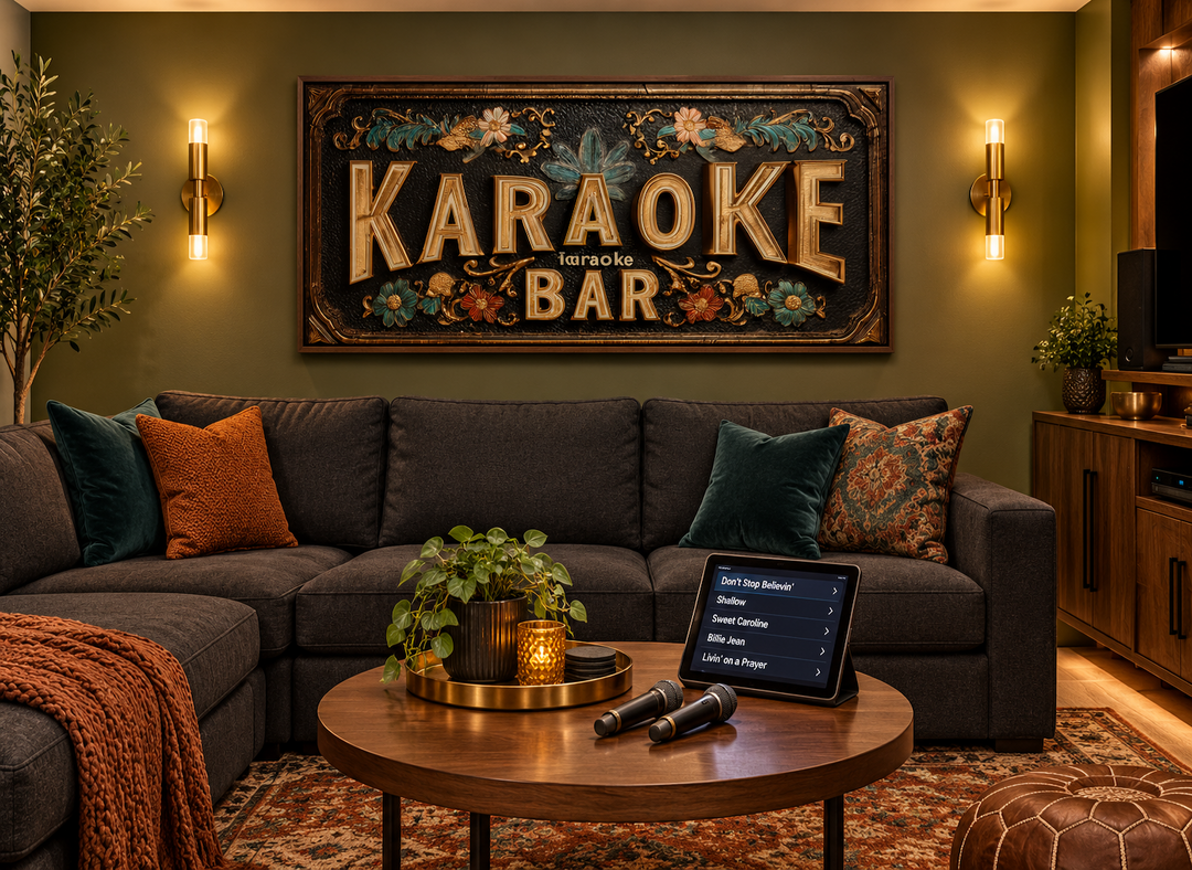 Karaoke Bar Vintage Sign Framed Canvas Wall Art
