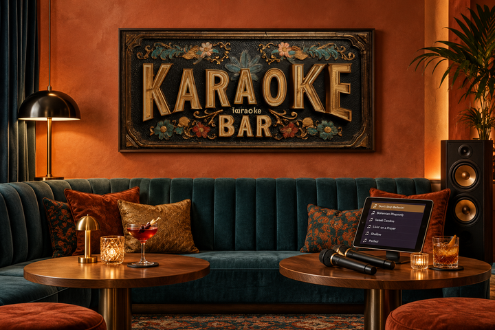 Karaoke Bar Vintage Sign Framed Canvas Wall Art