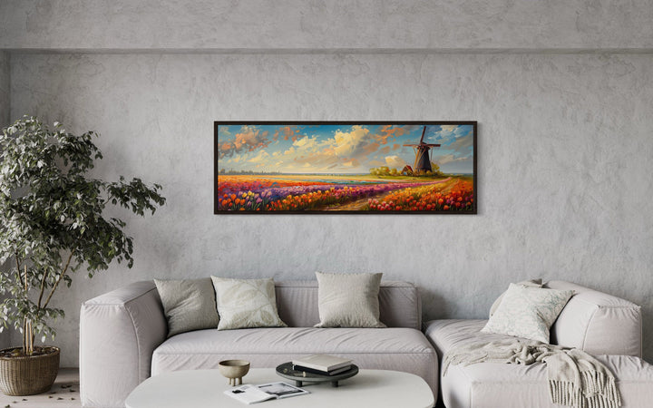 Keukenhof Gardens And Windmill Netherlands Framed Canvas Wall Art