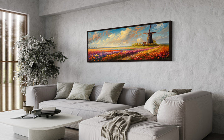 Keukenhof Gardens And Windmill Netherlands Framed Canvas Wall Art