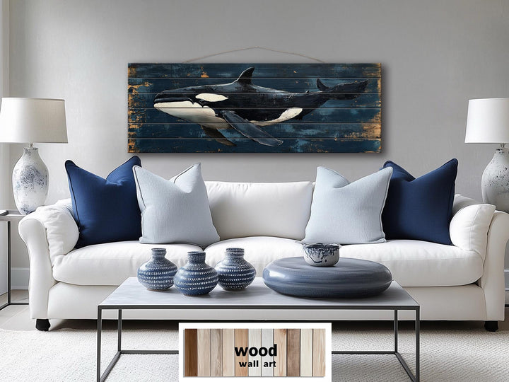 Killer Whale Orca Distressed Wood Wall Art