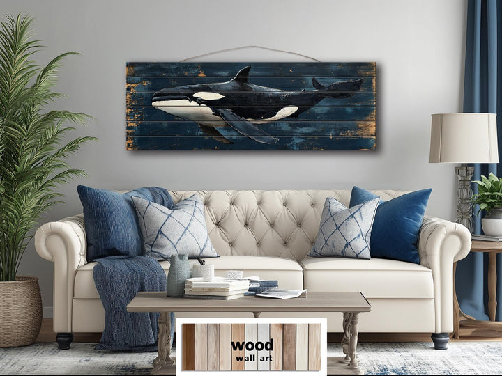 Killer Whale Orca Distressed Wood Wall Art