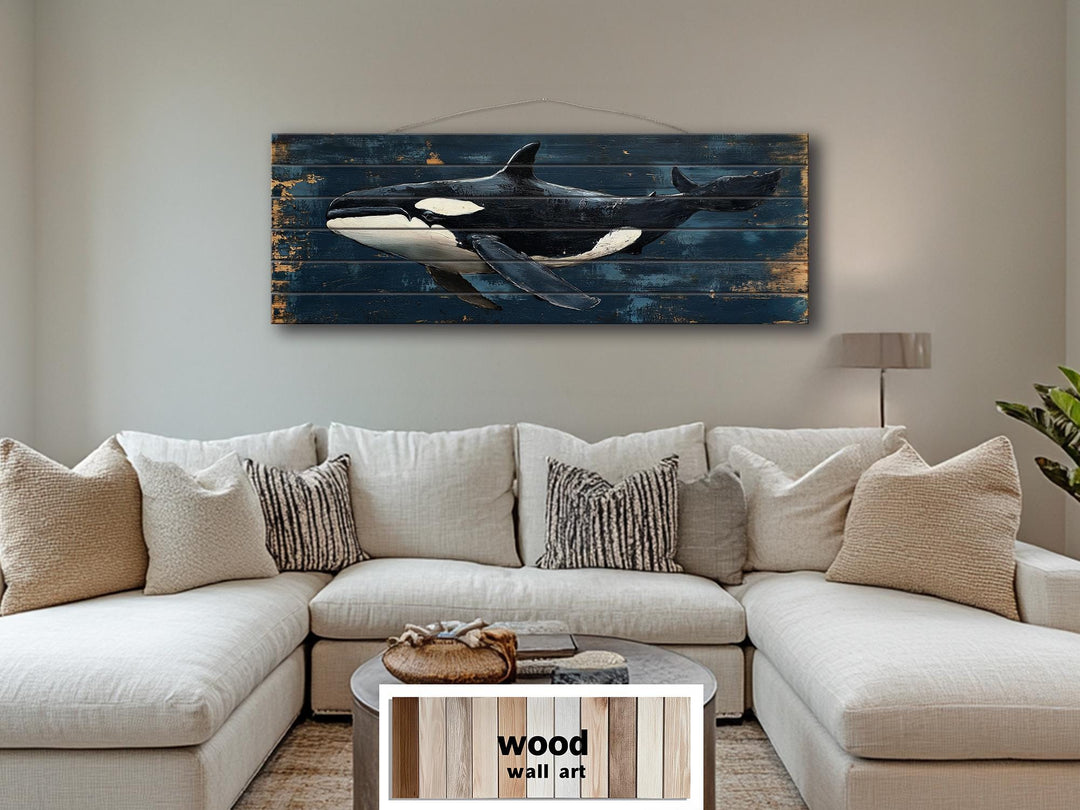 Killer Whale Orca Distressed Wood Wall Art