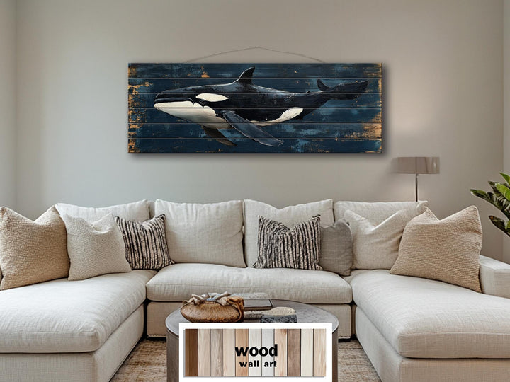 Killer Whale Orca Distressed Wood Wall Art