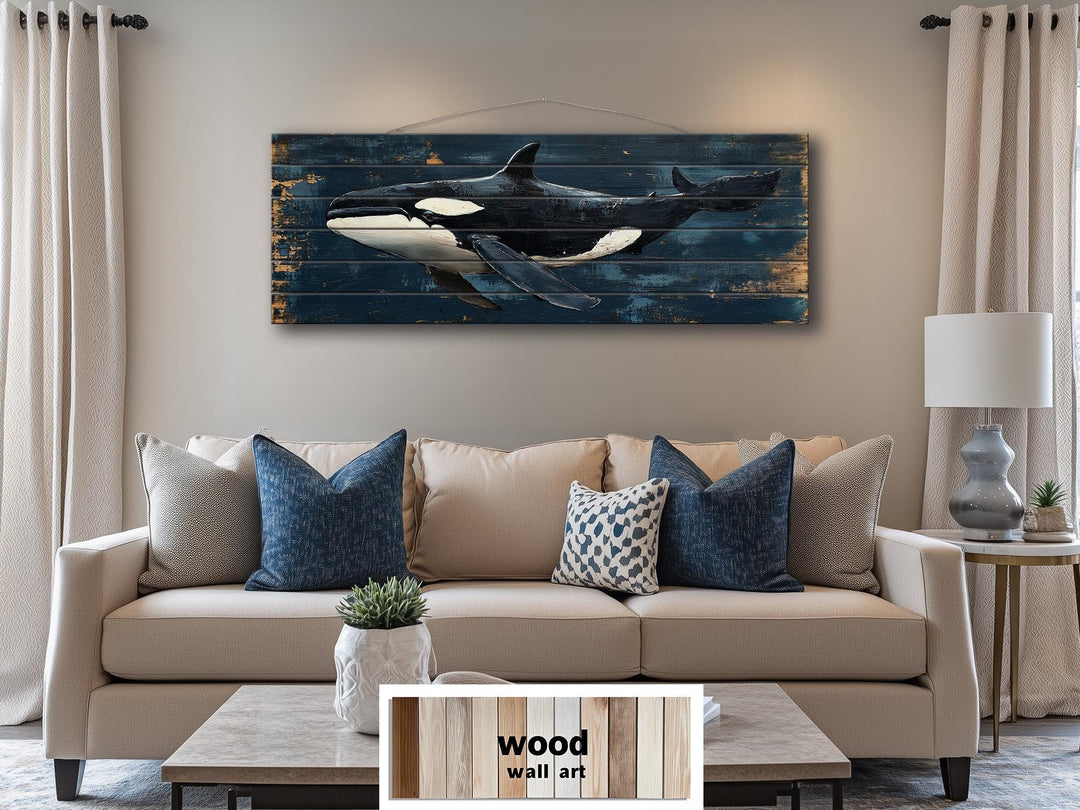 Killer Whale Orca Distressed Wood Wall Art