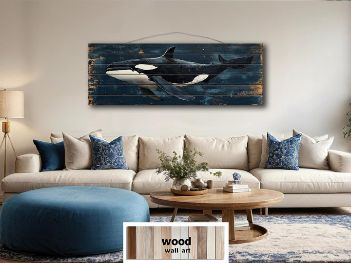 Killer Whale Orca Distressed Wood Wall Art