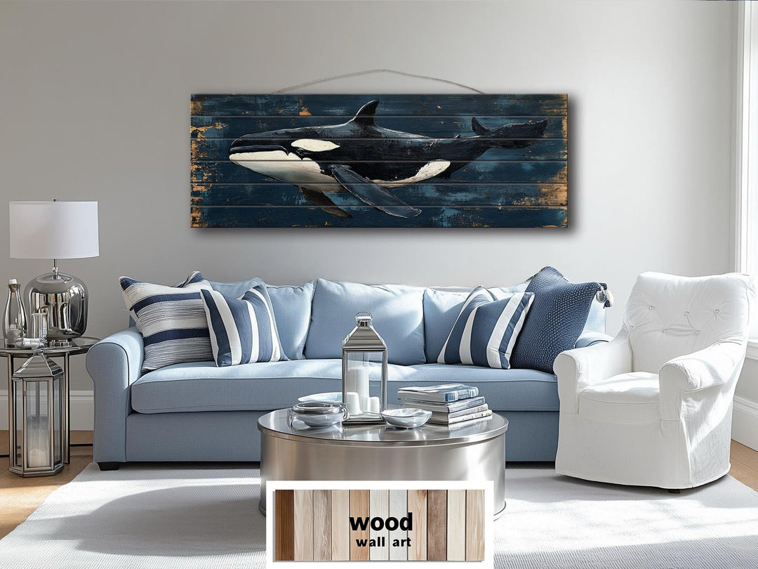 Killer Whale Orca Distressed Wood Wall Art