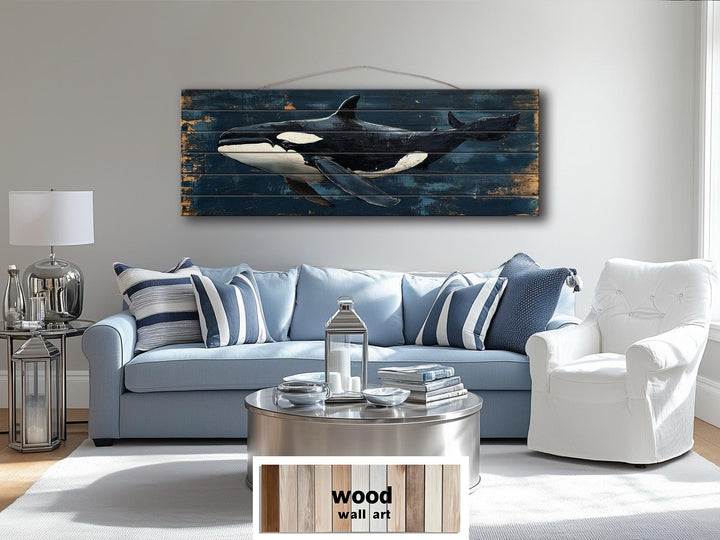 Killer Whale Orca Distressed Wood Wall Art