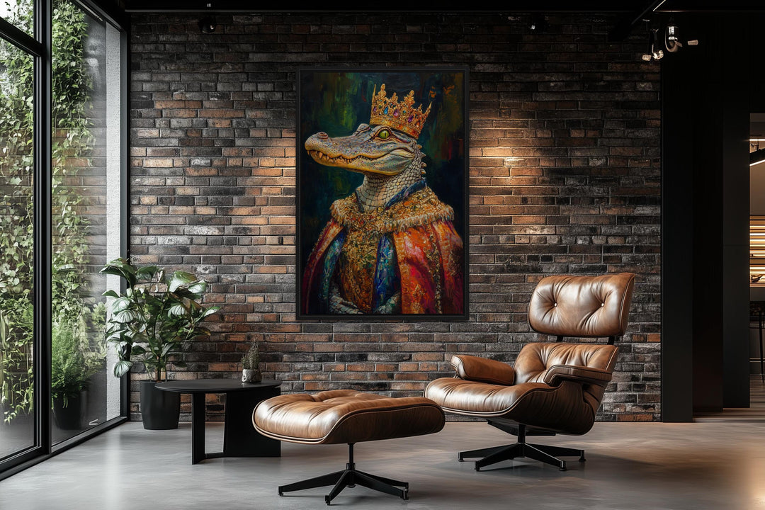 King Alligator With Crown And Robe Victorian Portrait Wall Art