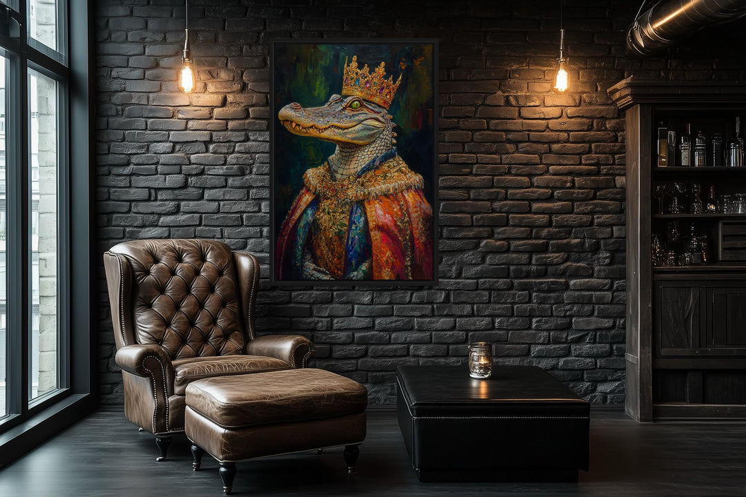 King Alligator With Crown And Robe Victorian Portrait Wall Art