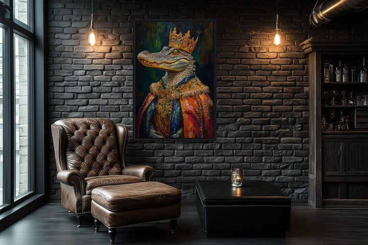 King Alligator With Crown And Robe Victorian Portrait Wall Art