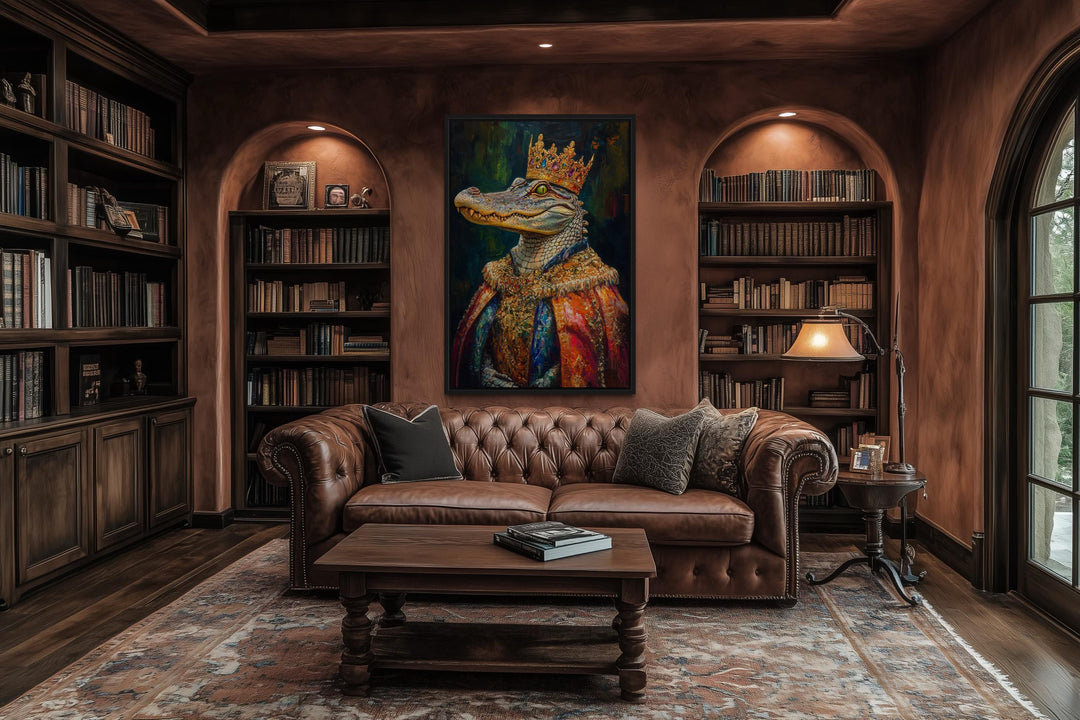 King Alligator With Crown And Robe Victorian Portrait Wall Art