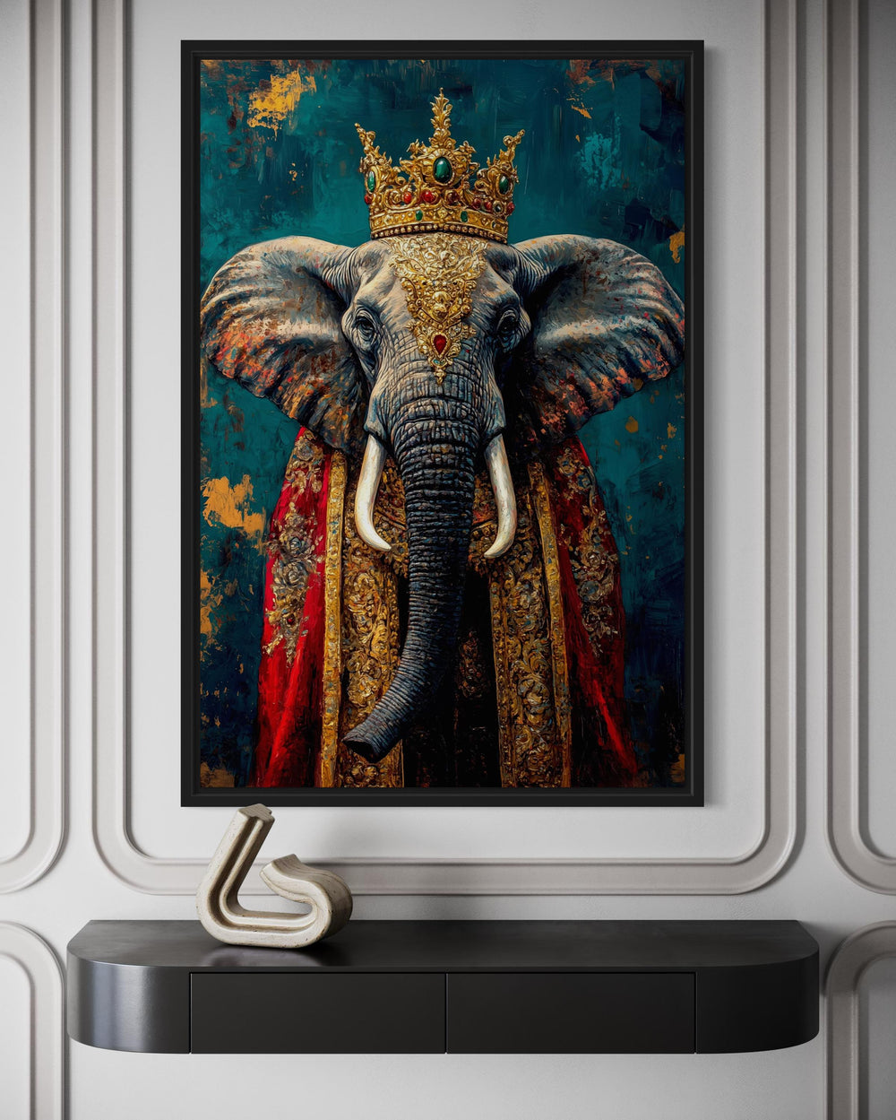 King Elephant With Crown And Robe Victorian Portrait Wall Art