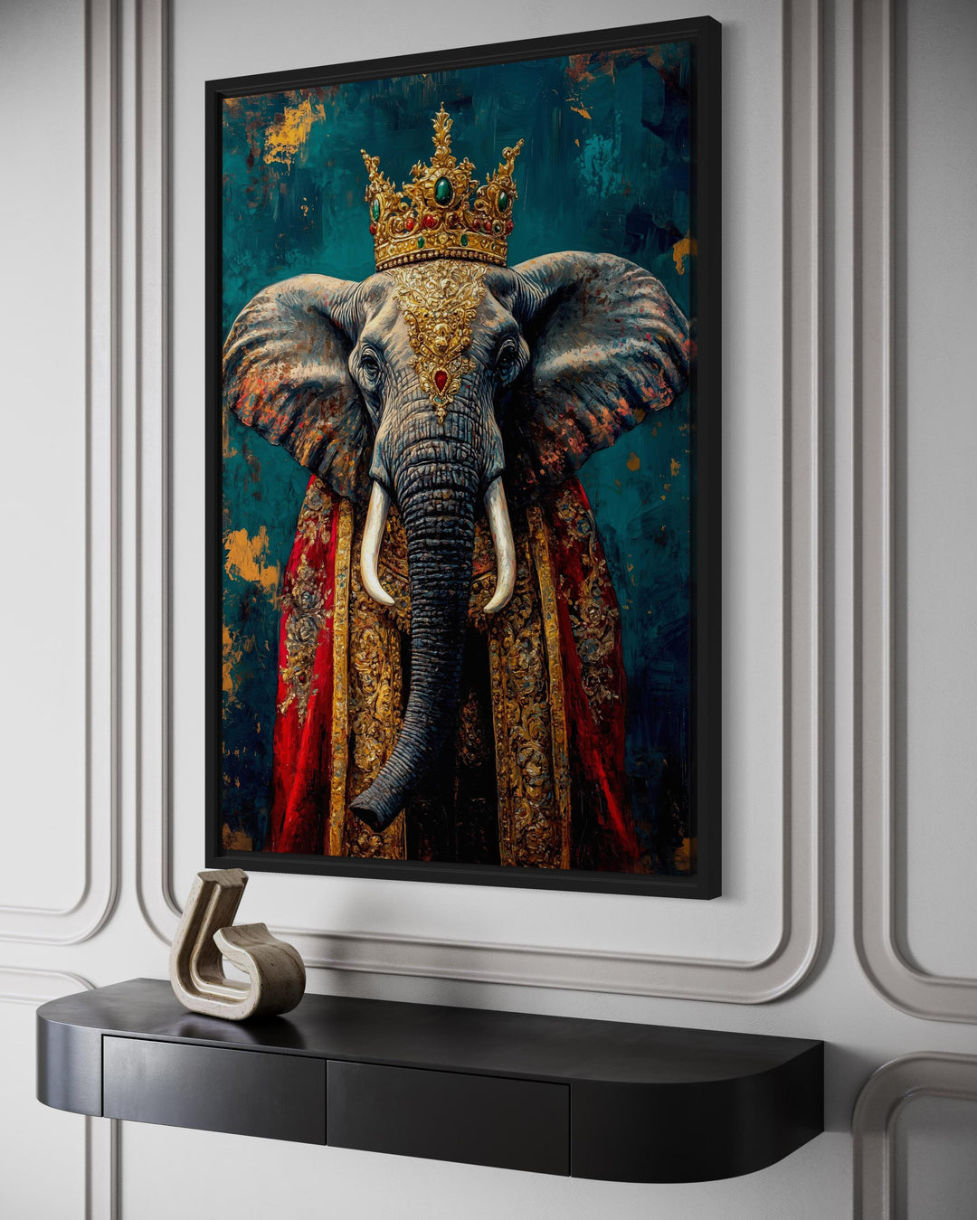 King Elephant With Crown And Robe Victorian Portrait Wall Art