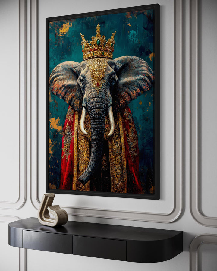 King Elephant With Crown And Robe Victorian Portrait Wall Art