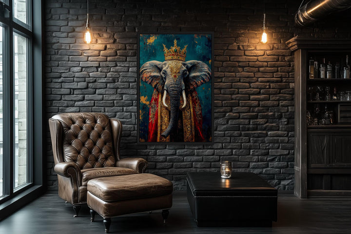 King Elephant With Crown And Robe Victorian Portrait Wall Art