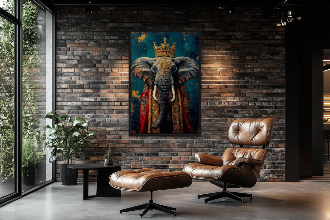 King Elephant With Crown And Robe Victorian Portrait Wall Art