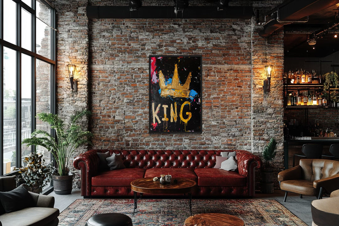 King Graffiti Wall Art - Crown Canvas Print for Man Cave or Office