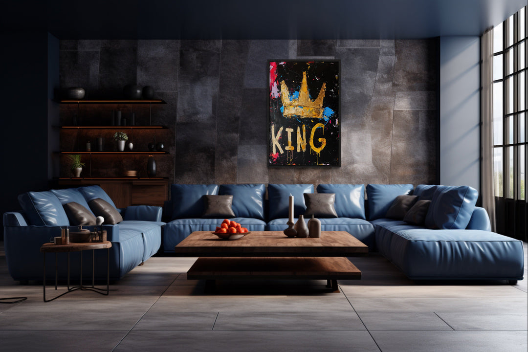 King Graffiti Wall Art - Crown Canvas Print for Man Cave or Office