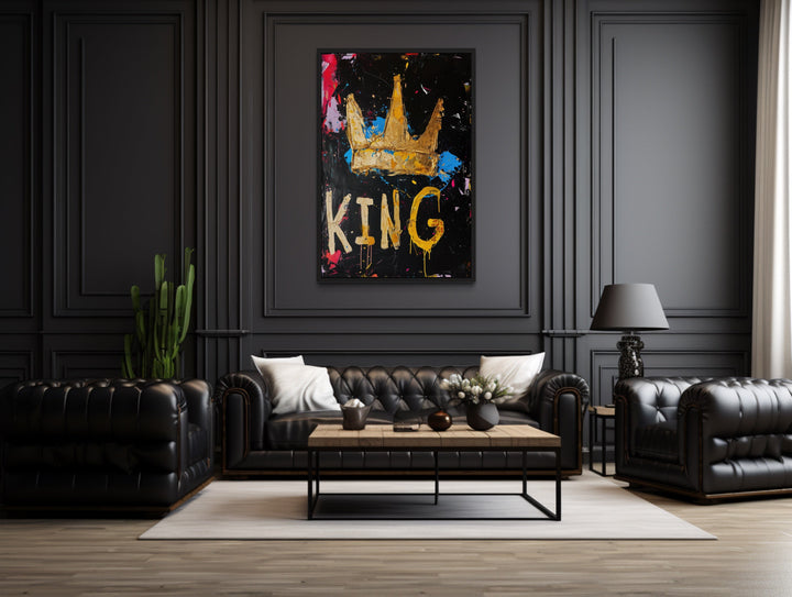 King Graffiti Wall Art - Crown Canvas Print for Man Cave or Office