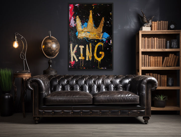 King Graffiti Wall Art - Crown Canvas Print for Man Cave or Office