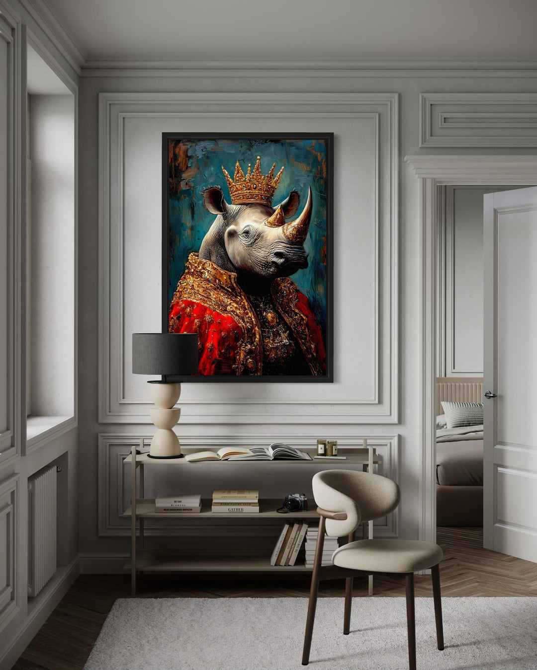 King Rhinoceros With Crown And Robe Victorian Portrait Wall Art