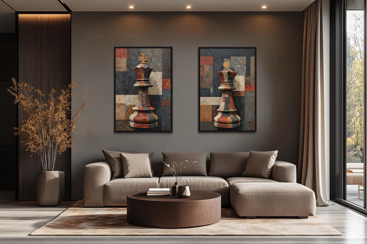 King and Queen Chess Wall Art Set of 2