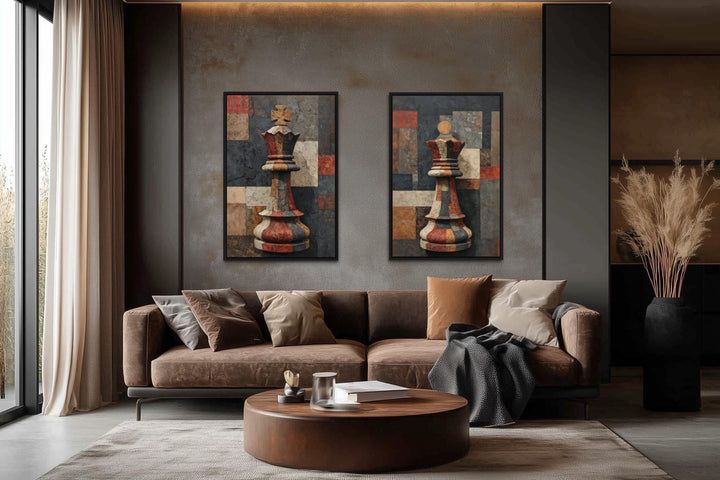 King and Queen Chess Wall Art Set of 2
