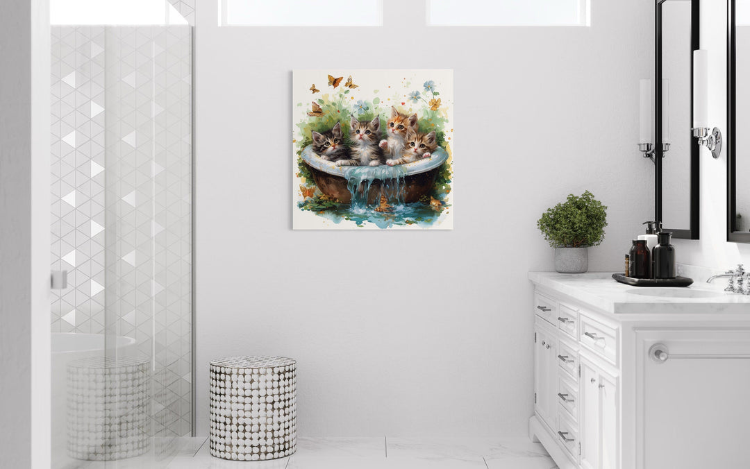 Kittens In Bathtub Framed Canvas Wall Art