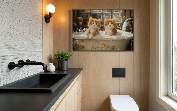 Kittens In Bathtub Framed Canvas Wall Art