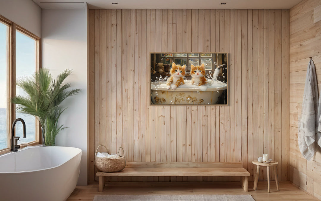 Kittens In Bathtub Framed Canvas Wall Art