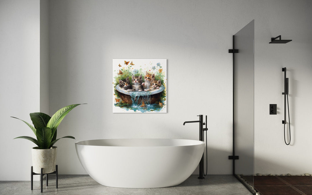 Kittens In Bathtub Framed Canvas Wall Art