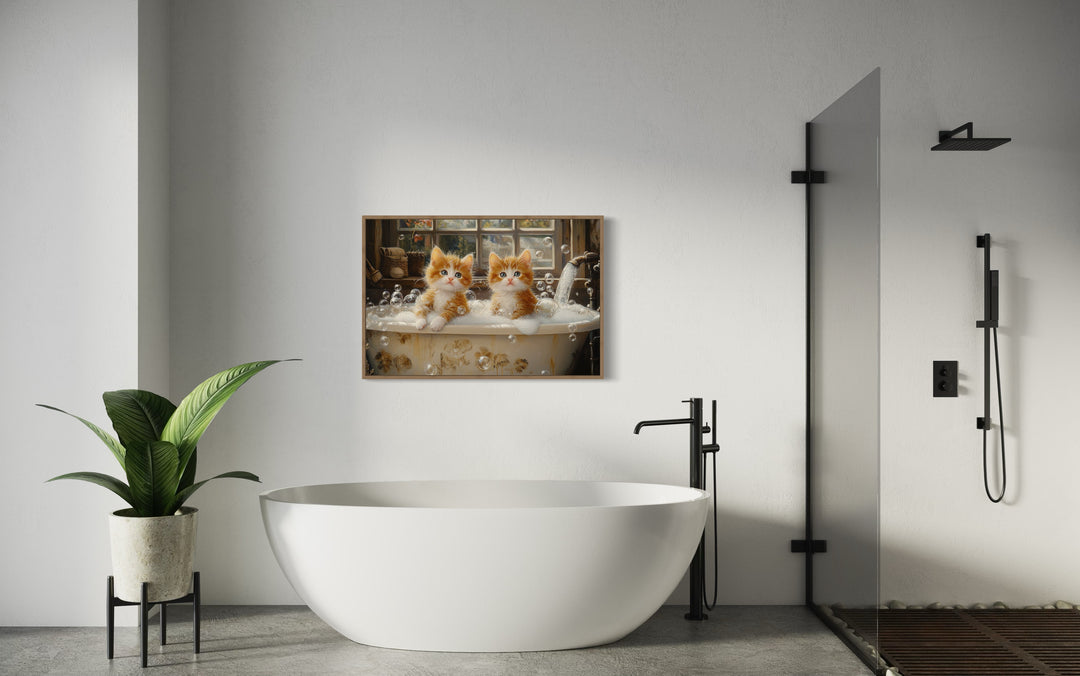 Kittens In Bathtub Framed Canvas Wall Art