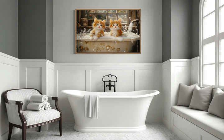 Kittens In Bathtub Framed Canvas Wall Art