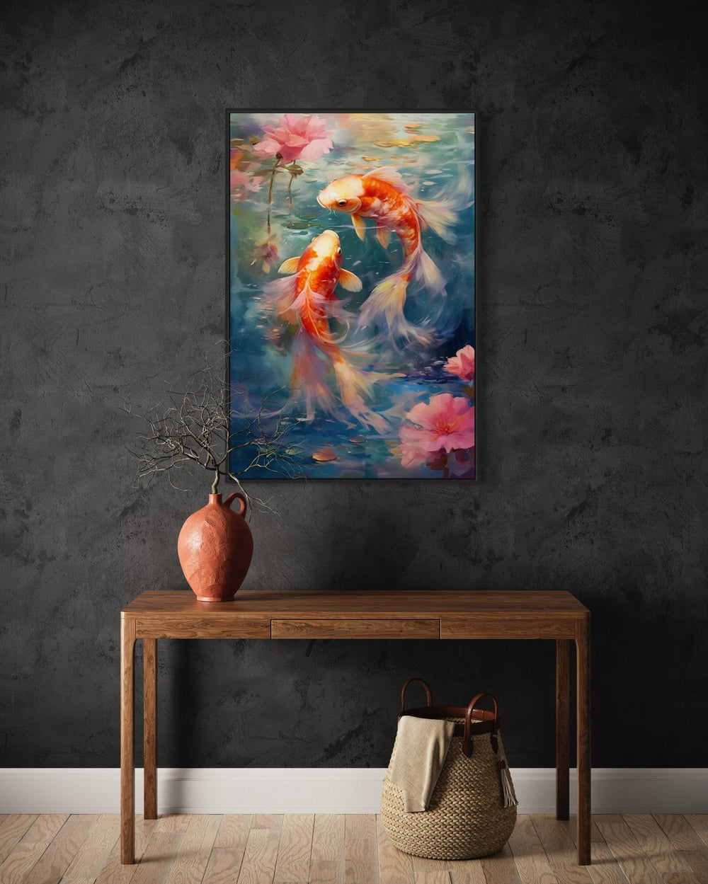 Koi Fish Zen Japanese Framed Canvas Wall Art