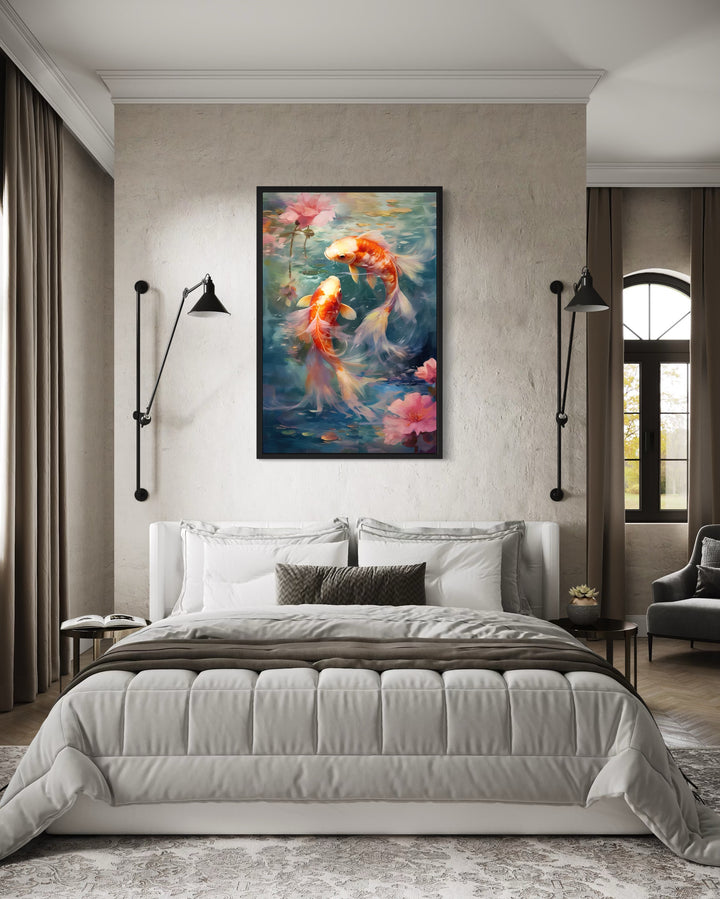 Koi Fish Zen Japanese Framed Canvas Wall Art