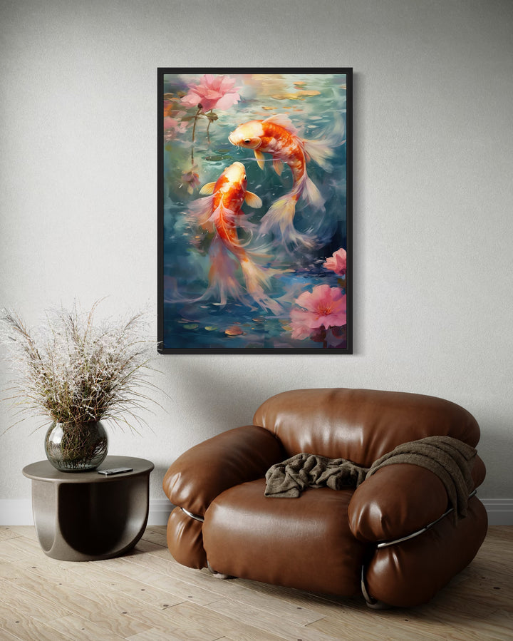 Koi Fish Zen Japanese Framed Canvas Wall Art