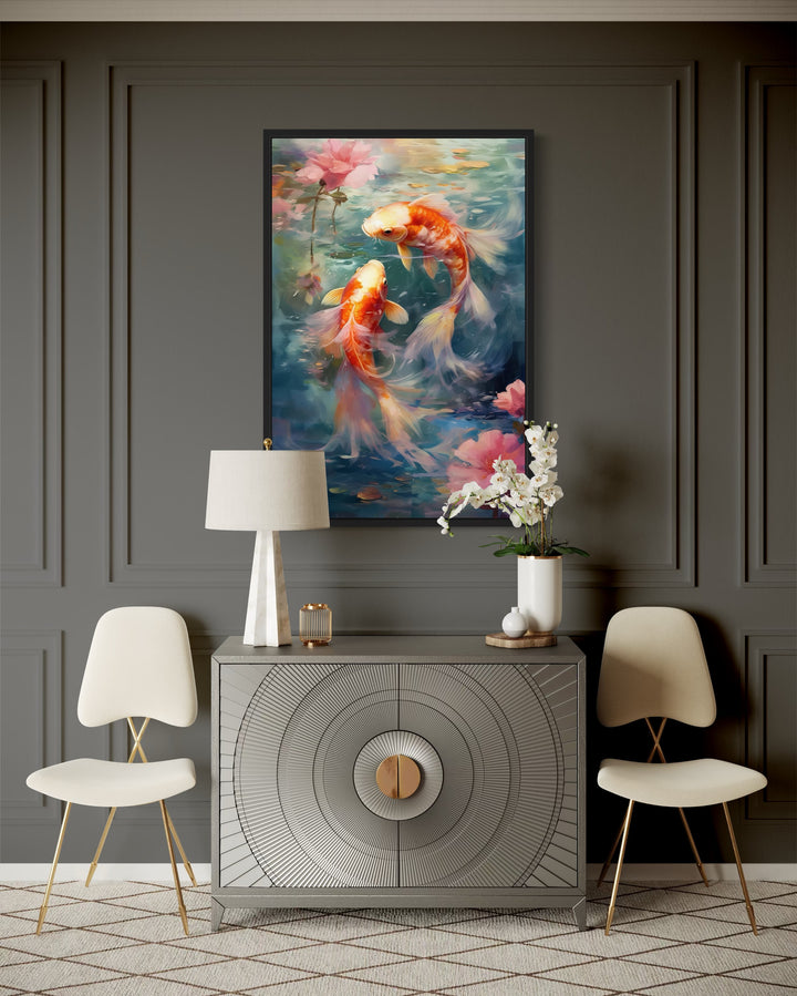 Koi Fish Zen Japanese Framed Canvas Wall Art