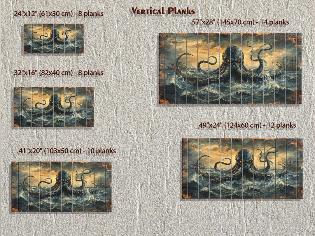 Kraken In Ocean Distressed Wood Wall Art