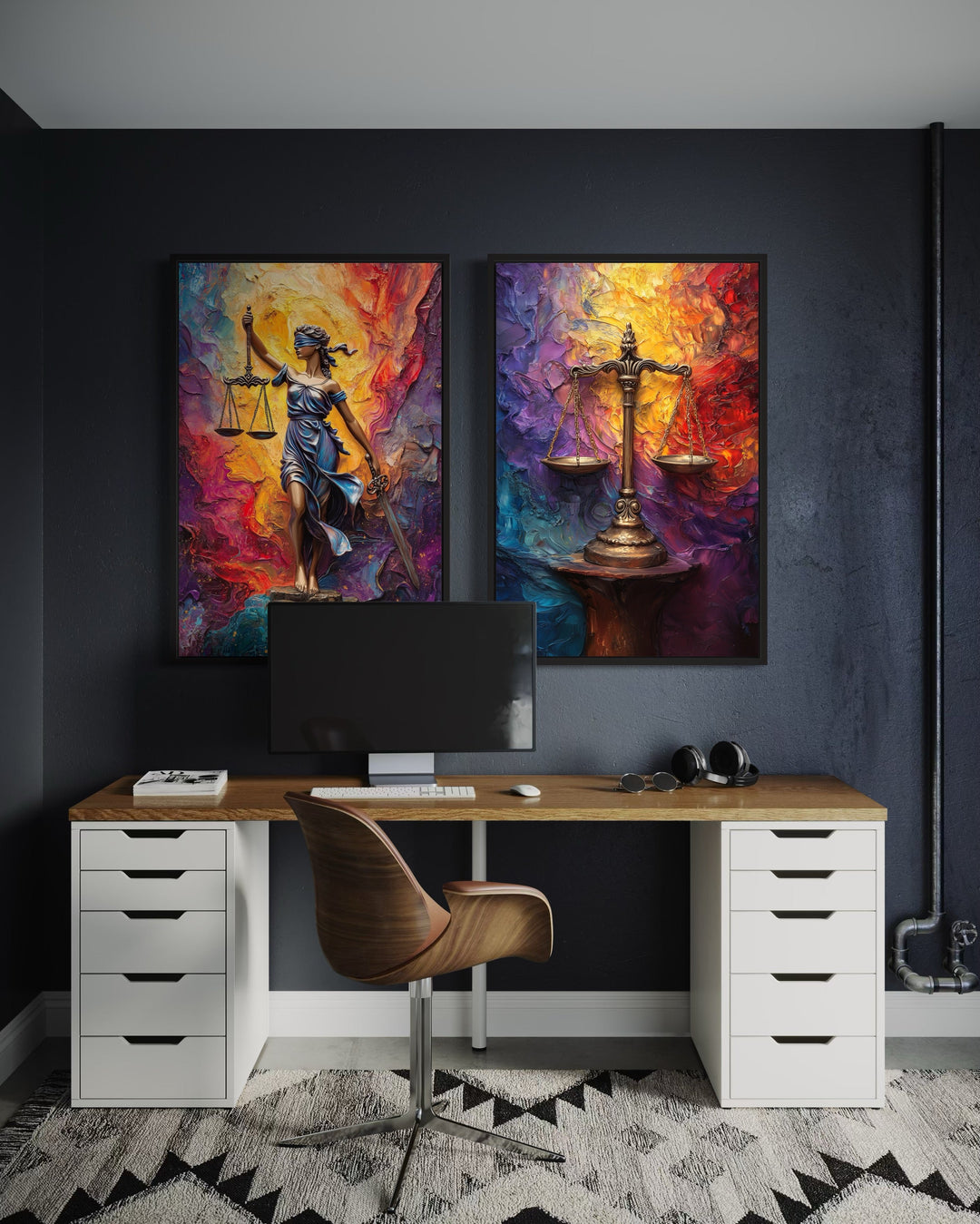 Lady Justice And Scales Of Justice Colorful Set Of 2 Law Firm Canvas Wall Art