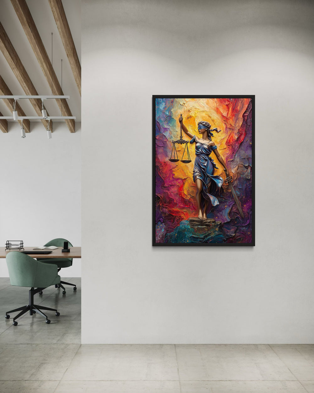 Lady Justice Colorful Abstract Wall Art - Vibrant Legal Themed Canvas Print in law office